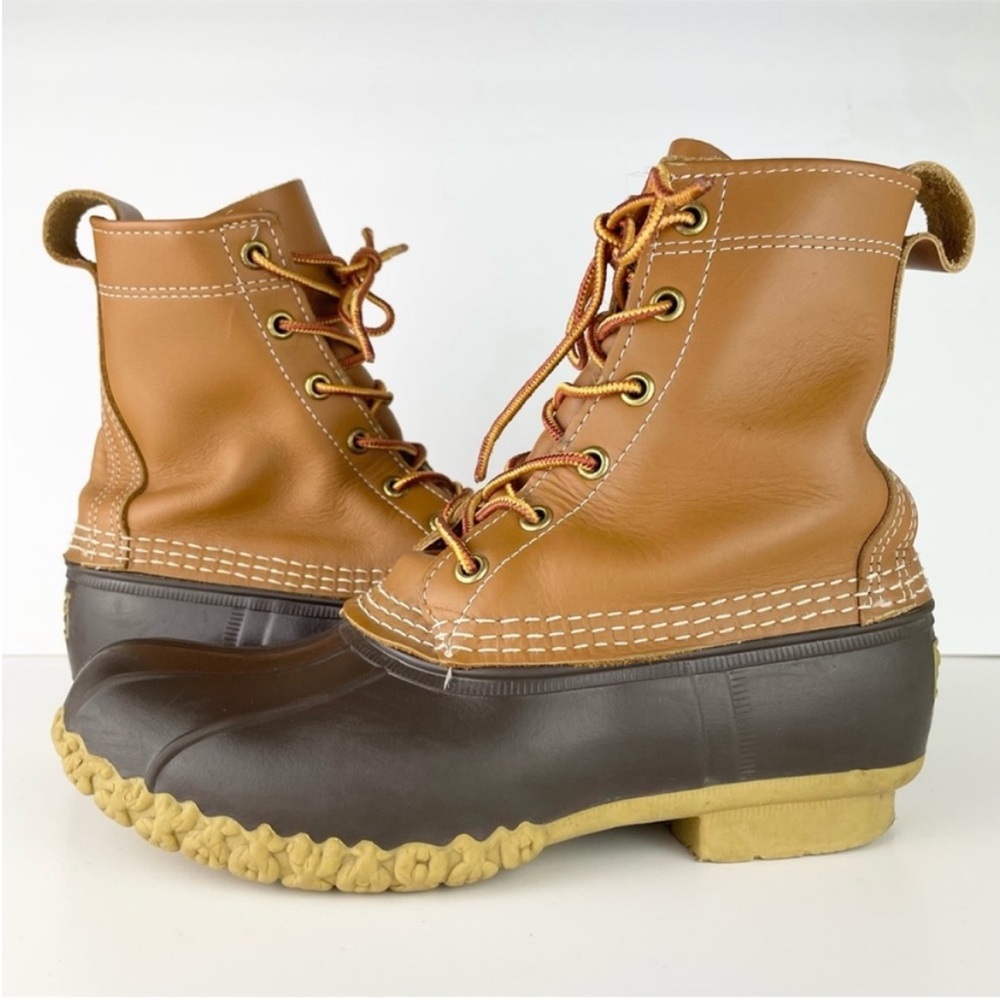 LL Bean Original 8 Inch Leather Rubber Tan Brown Vintage Classic Bean Boot